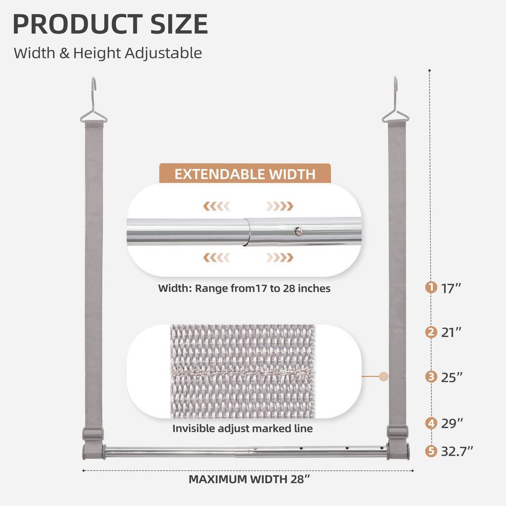 Hanging Closet Rod, Adjustable Width and Height Closet Hanging Organizer, Space-Saving Clothes Hanging Bar, Closet