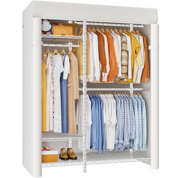 F7C Medium Clothes Rack with Cover, 4-Tier Covered Clothing Rack