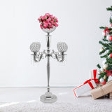 5 Arm Crystal Candelabra Centerpieces, Silver Tall Floor Crystal Candelabra w/Flower Vase for Centerpieces 20.4 *