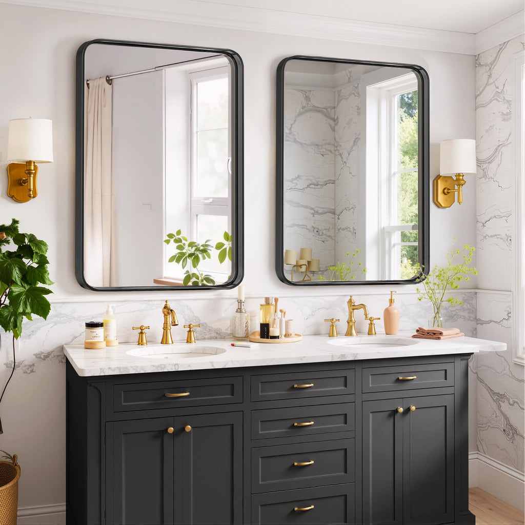 Bathroom Mirror 36x24 Inch Black Metal Frame Rectangle Vanity Mirror
