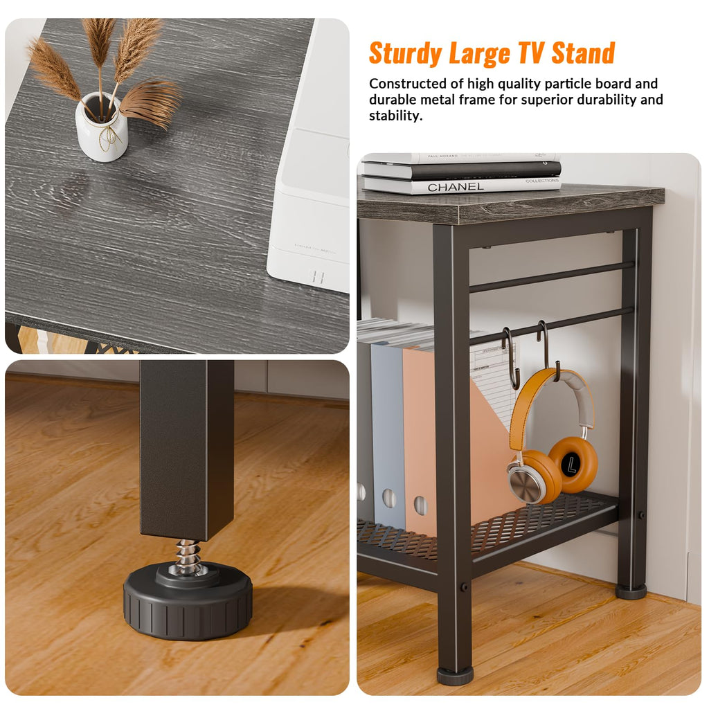 55 Inch TV Stand, Entertainment Center with Shelves, Black Oak