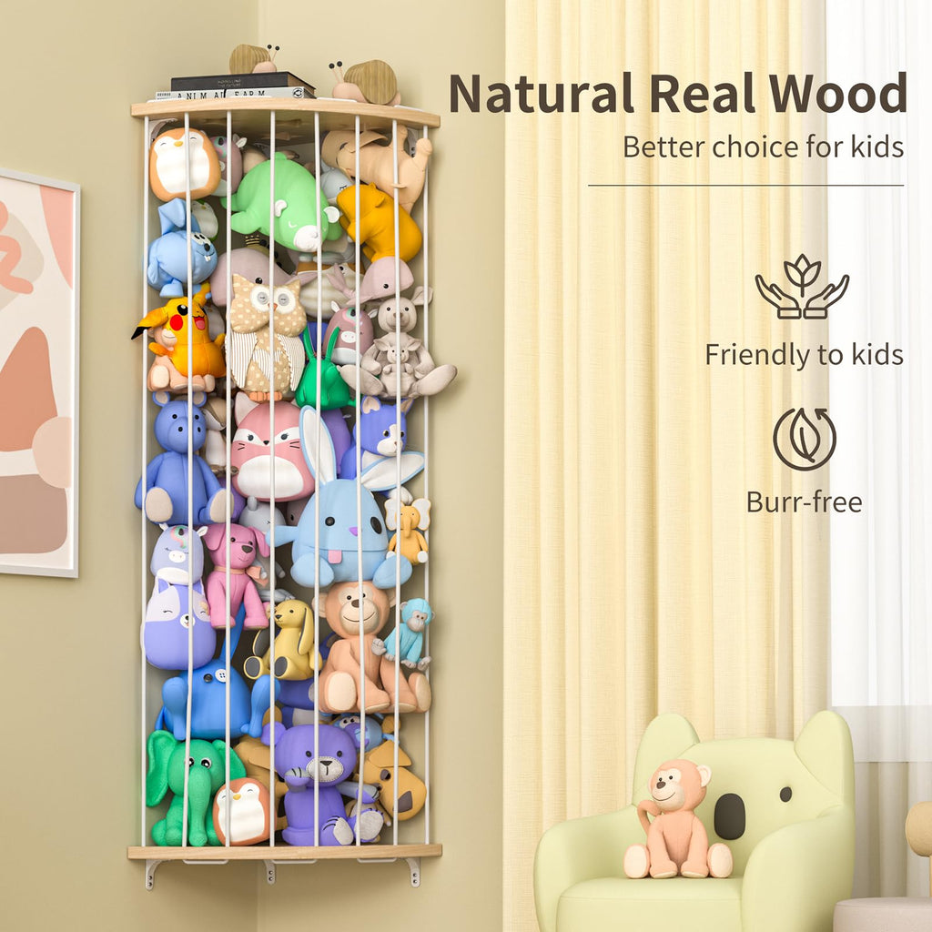 Stuffed Animal Storage Wood Corner Plush Toys Holder with Star Pattern, Length Adjustable Hanging Stuffed Animal Toy