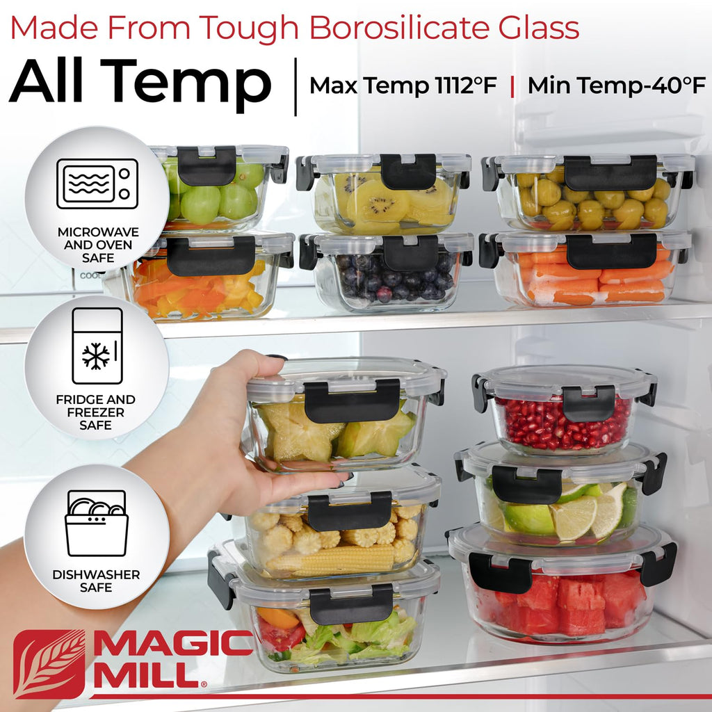 Premium Borosilicate Glass Food Storage Containers with lids Set | 24pc Sets with 12 Bowls & 12 Airtight Locking Lids