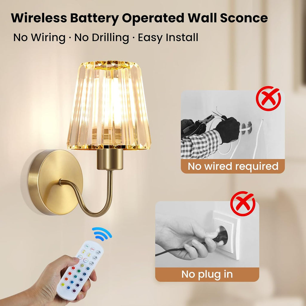 Wireless Sconces Wall Decor Set of 2，Rechargeable Battery Operated Wall Sconce with Remote, 15 Color Dimmable Wall