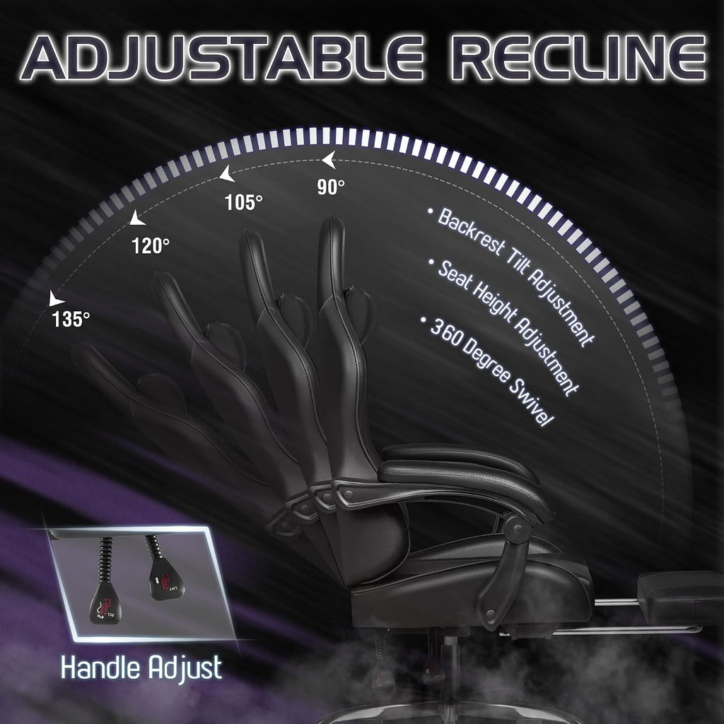 Gaming Chair, Video Game Chair with Footrest and Massage Lumbar Support, Ergonomic Computer Chair Height Adjustable