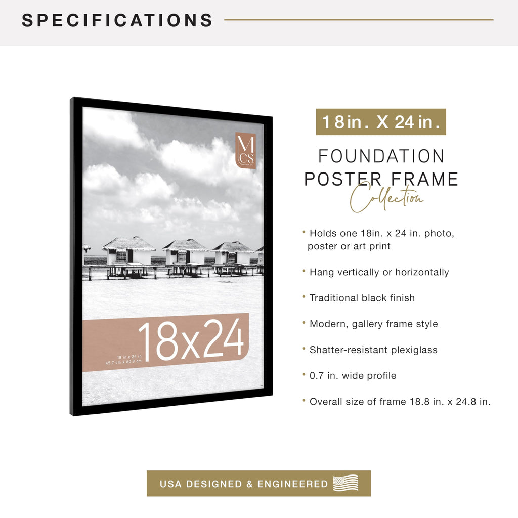 Foundation Poster Frame, 18x24, Black Traditional, 1-Pack