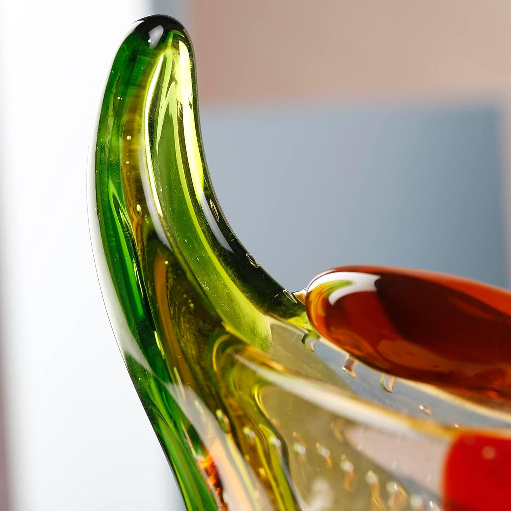 Murano-Style Art Glass Vase with a Face - 12.6" Tall Mouth-Blown Artistic Sculpture with Vibrant Colors & Accents