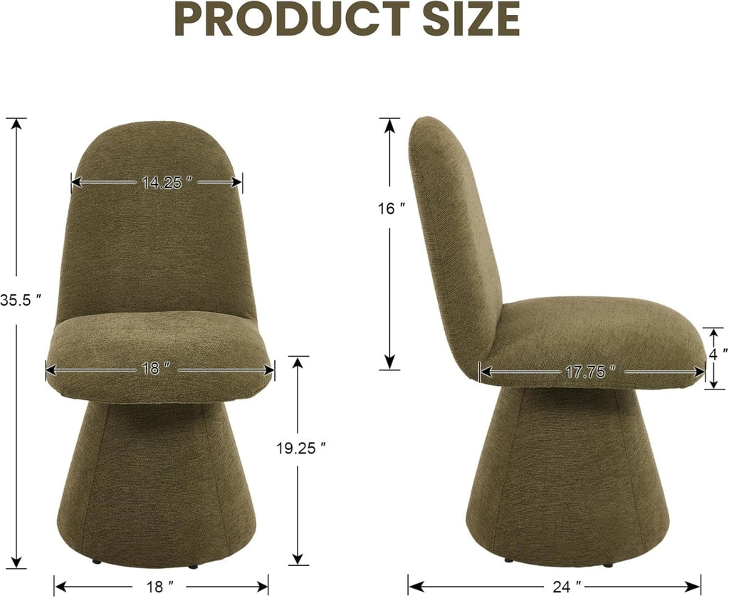 Swivel Dining Chairs Set of 2, Mid Century Modern High Back Chenille Upholstered Dining Room Chairs Kitchen