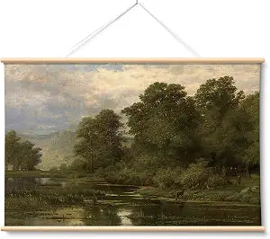 Extra Large Canvas Wall Art, 36x54 Inch Vintage Riverside Hanging Landscape Hanging Scroll, Oversized Rustic Nature