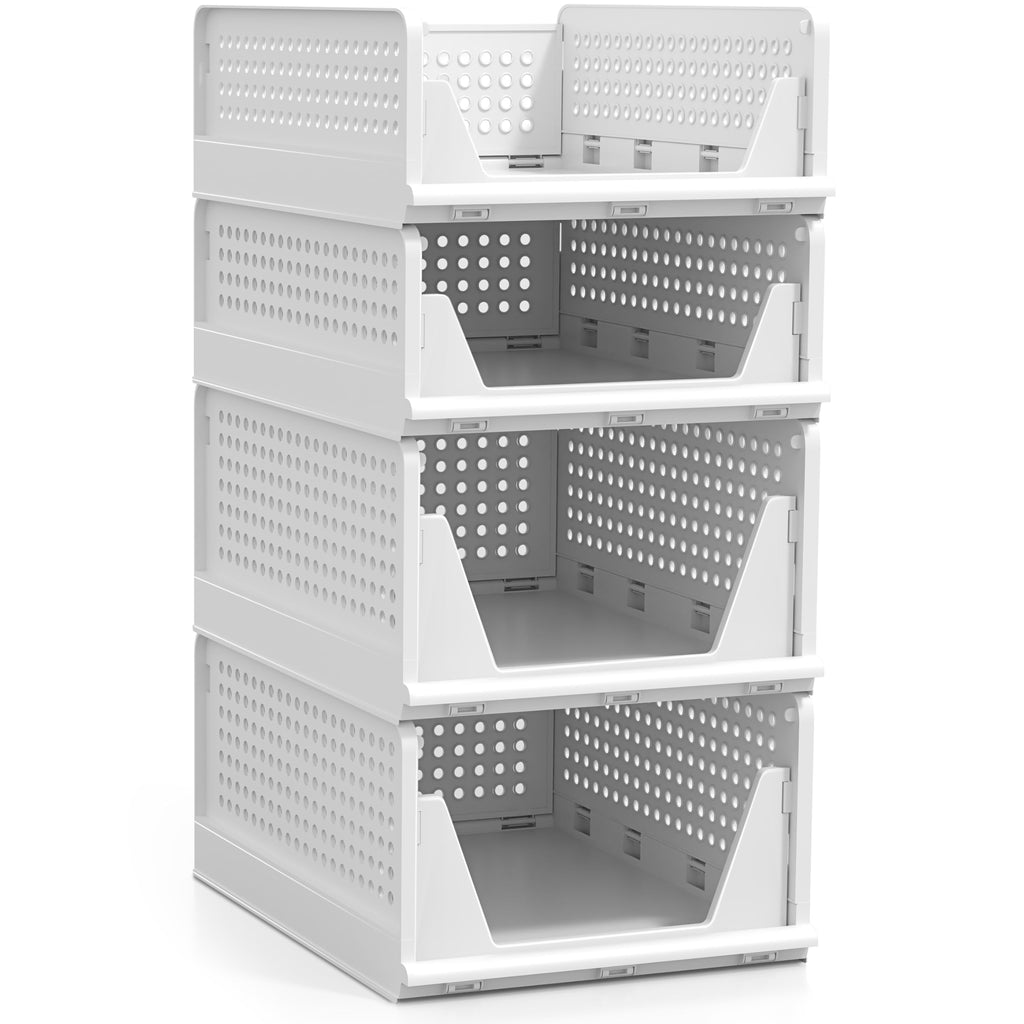 Stackable Closet Organizer, Open-Front Shelf Bins (2 Small 2 Medium)