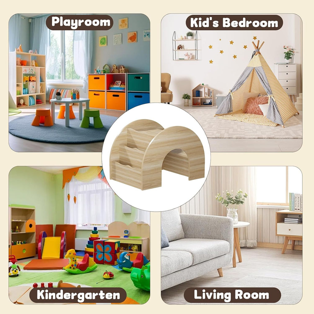 In-1 Kids Desk and Chair Set, Montessori Toddler Desk with Bookshelf for Ages 2-7 | Arched Baby Bookshelf