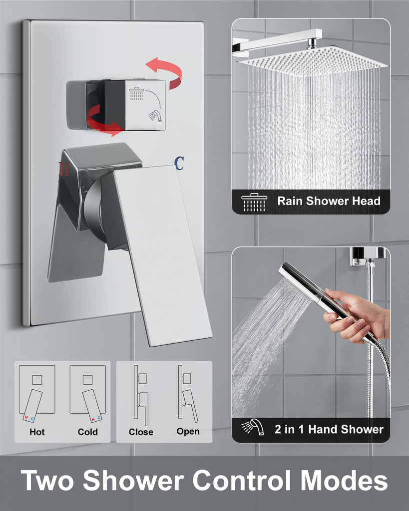 Shower System with Rain Head and Handheld, 16-Inch, Polish Chrome