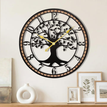 24" Farmhouse Bird Branch Wall Clock with Metal Tree Design