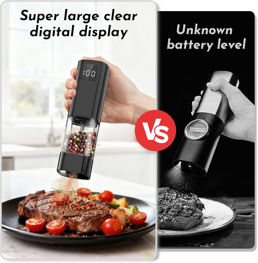 Electric Salt and Pepper Grinder Set,Automatic Pepper Mill Shakers,2 Pack - Set of 2