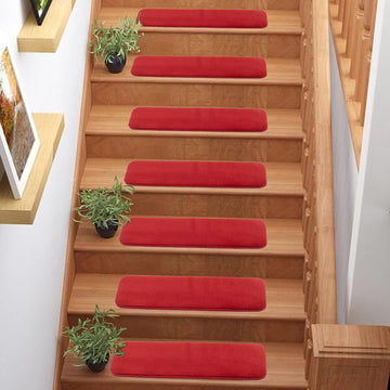 Washable Soft Solid Color Design Non-Slip Stair Treads Set of 13 (Red, 7"" x 24"")