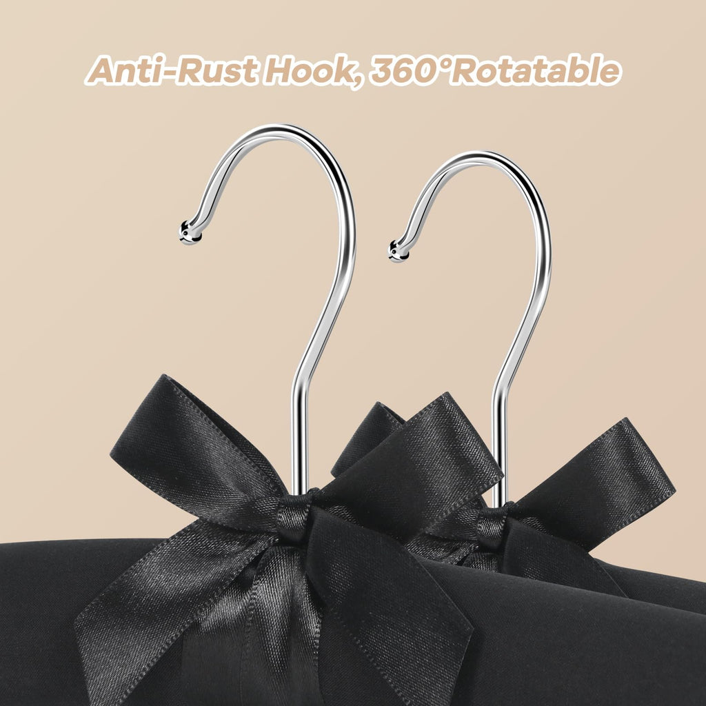 Black Padded Clothing Hangers Pack of 10, No Bump Fabric Coat Hanger