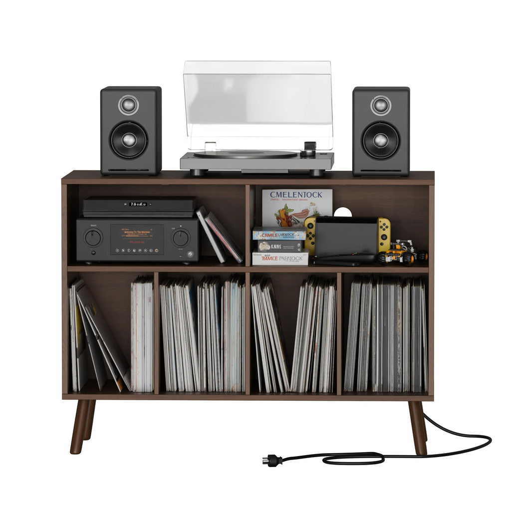 Record Player Stand with Vinyl Storage Cabinet, Wood Turntable Table Open Shelf Holder Up to 350 Albums Cube Storage