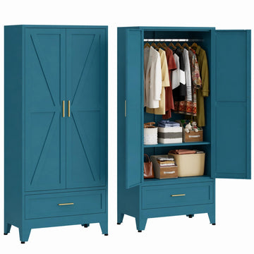 71" Metal Wardrobe Closet Clothing Storage Cabinet with 1 Drawers