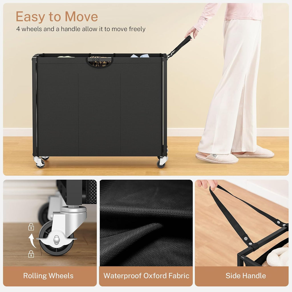 Laundry Sorter, Rolling Laundry Hamper with 3 Section Pull-Out Bags, Laundry Basket Organizer with 2 Drawers & 2-Tone