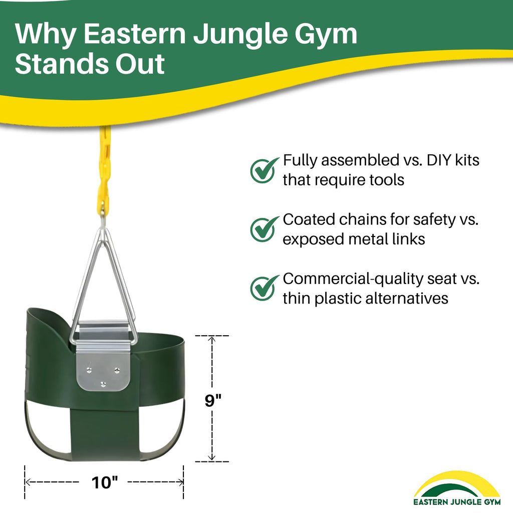 Heavy-Duty High Back Full Bucket Toddler Swing, Green