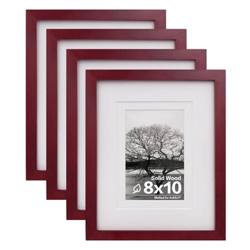 8x10 Picture Frames 4 Pack - Wood Frames Covered by Plexiglass for Pictures 4x6 or 5x7 with Mat or 8x10 Without Mat
