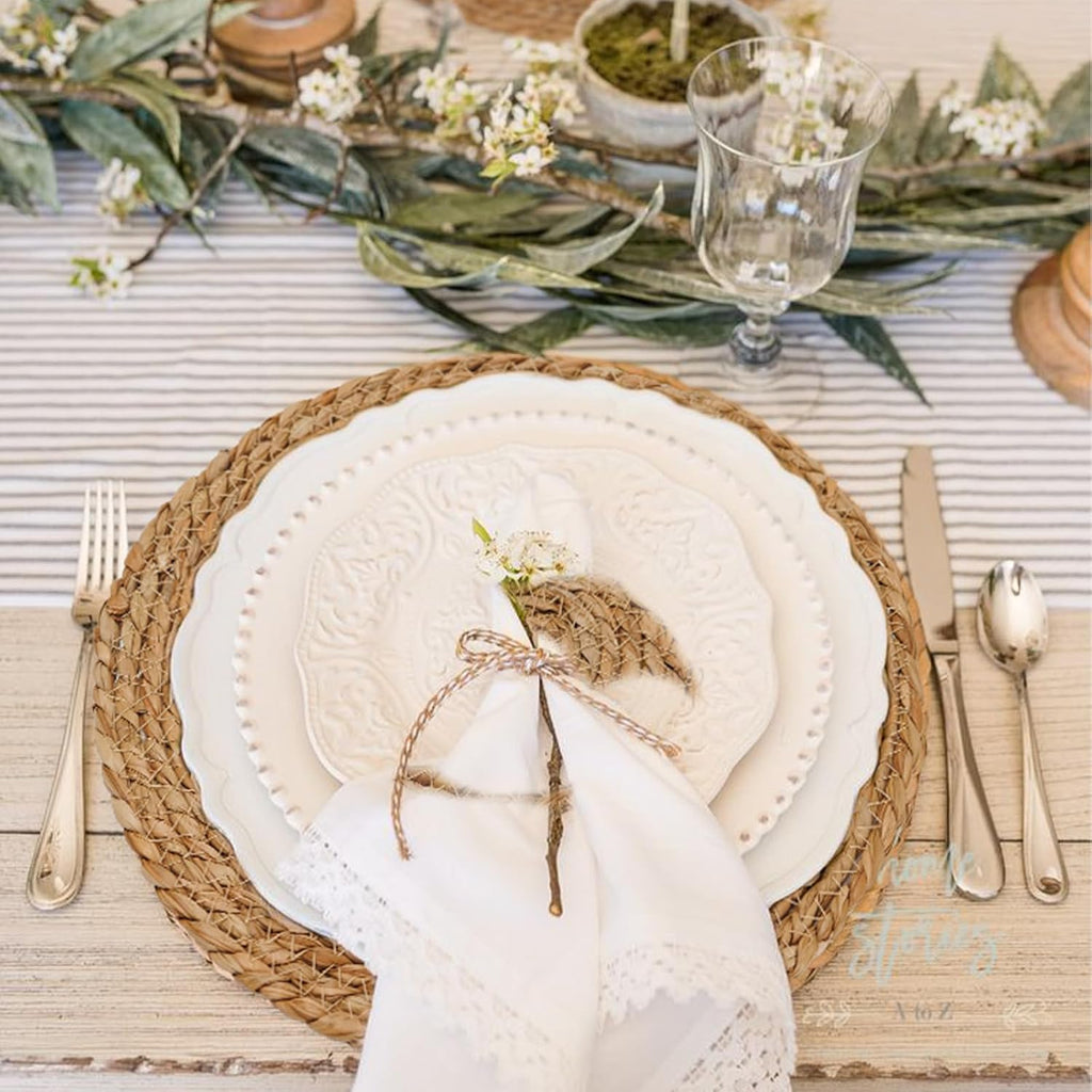 Round Woven Placemats, 12 Inch Boho Farmhouse Rattan Placemats Rustic Braided Wicker Table Place Mats - Set of 6