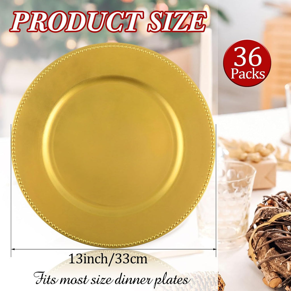 Inch Gold Beaded Round Charger Plates - Set of 36