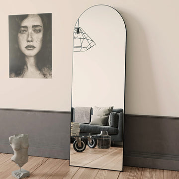 64"x21" Arch Full Length Mirror, Hanging or Leaning Arched-Top Full Body Mirror with Stand, Dressing Room, Black