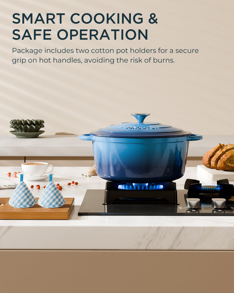 Enameled Cast Iron Dutch Oven, 6QT Pot with Lid, Navy Blue
