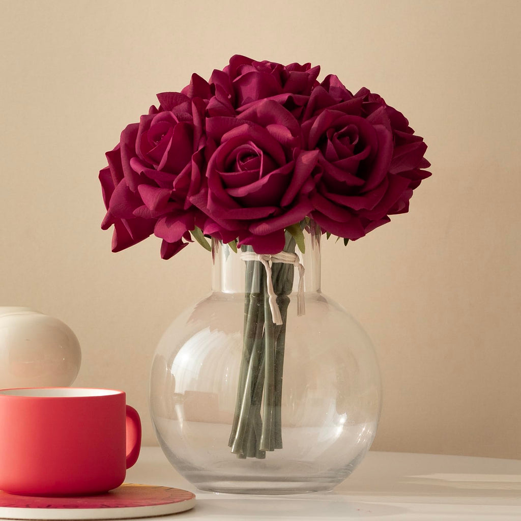 Artificial Roses Single Stem 10pcs Fake Silk Flower Arrangement Bouquet Party Wedding Decoration(Rose red)