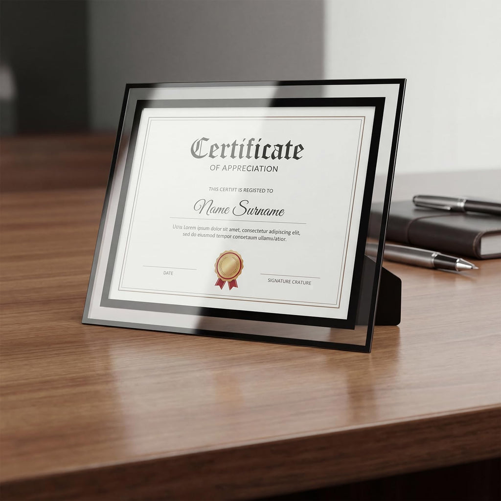 12 Pack 8.5 by 11 Black Glass Certificate Frame, 8.5x11 School Frame