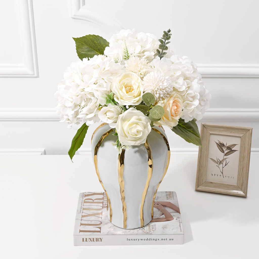 4Pcs Real Touch Hydrangea Artificial Flowers, 22.5'' White Full Latex Faux Hydrangea Flowers Floral Arrangements