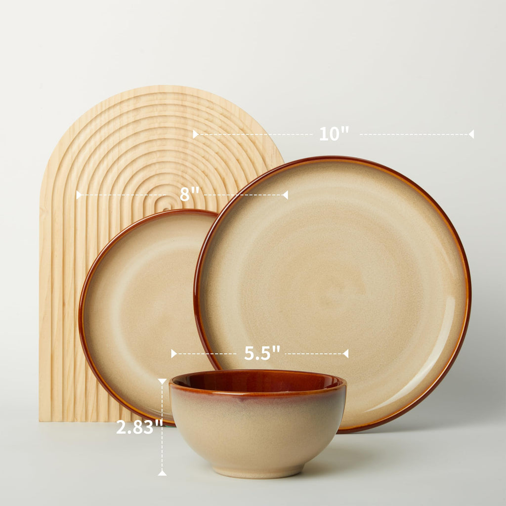 Ceramic Dinnerware Sets for 4, 12pcs Plates and Bowls Sets Dish Set