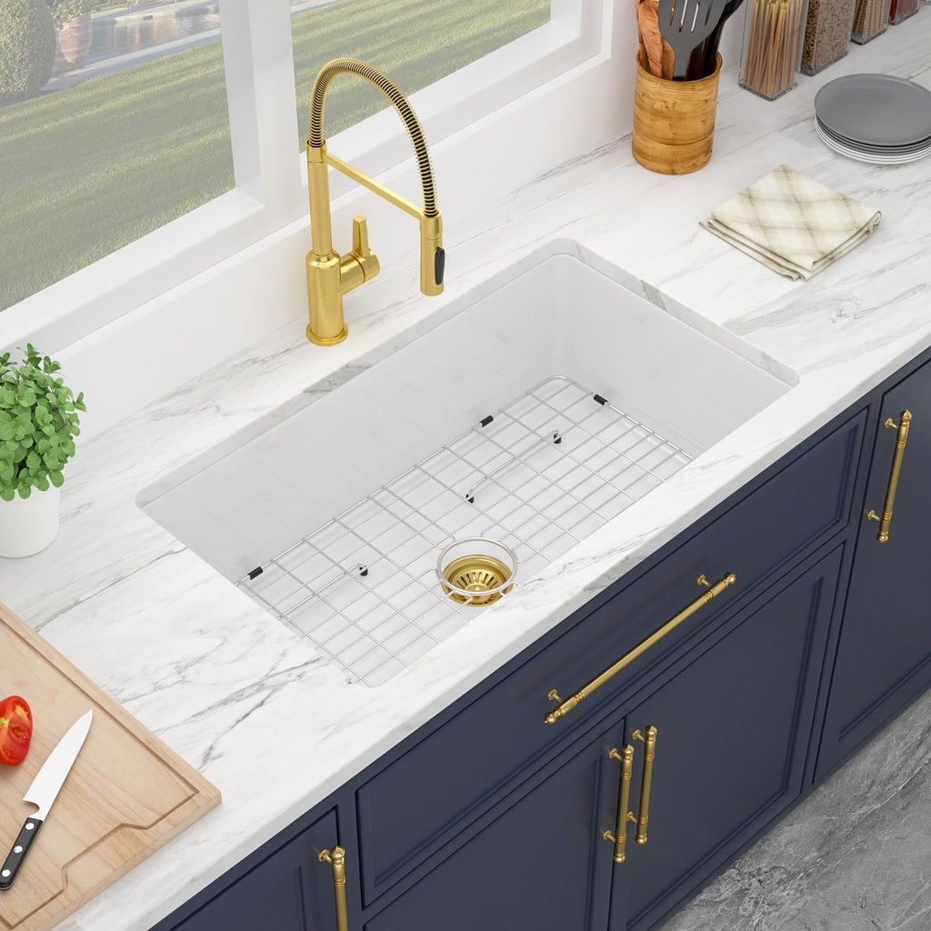 30 Inch White Undermount Sink Fireclay 30x18 Inch Dual Drop in & Undermount Kitchen Sink Porcelain Ceramic Single