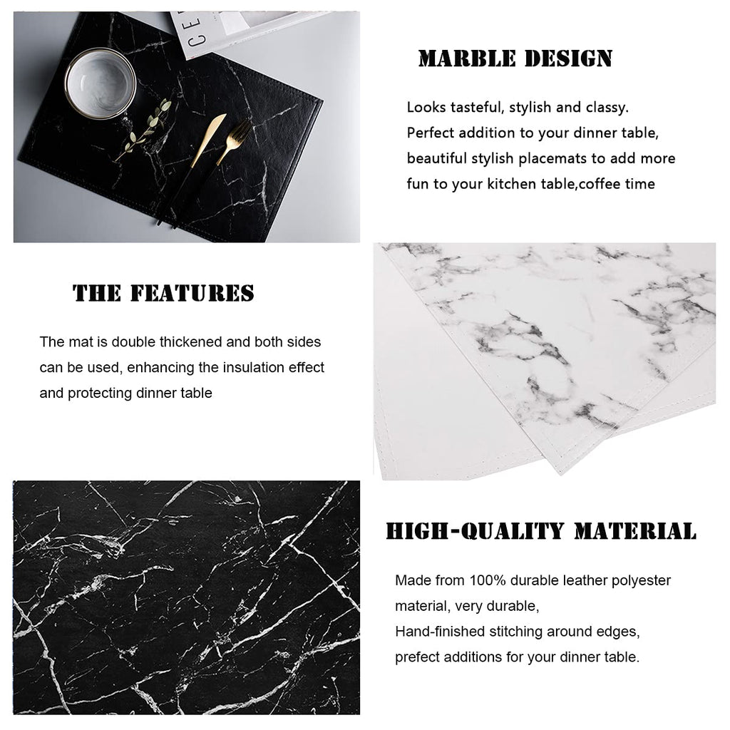 Marble Leather Placemats for Dining Table Waterproof Set of 4 Marble Decor Table Easy to Clean PU Place Mats for