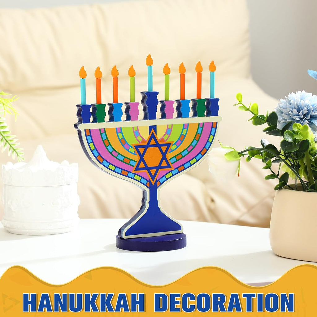 Hanukkah Wooden 9 Removable Candles, Candle Holder