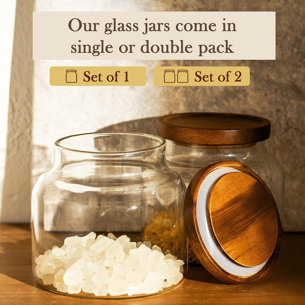 Glass Storage Container Airtight Food Jars Kitchen Canister with Wood Lids, 47 Oz Wide Mouth Pantry Organization
