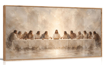 Framed Christian Jesus Canvas Wall Art, The Last Supper with Disciples, Religious Artwork Or Church Office, Gallery