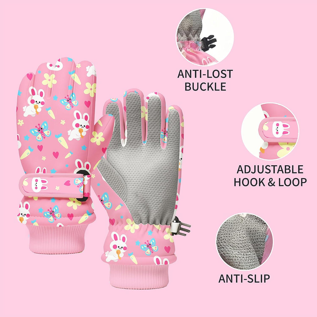 Kids Winter Snow Ski Gloves, Waterproof Cold Weather Insulated Outdoor Snowboard Gloves for Toddler Girls