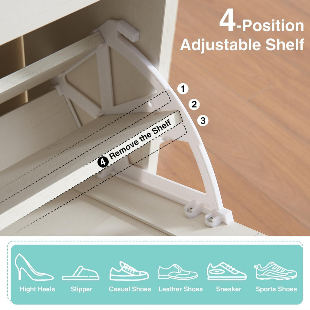 Shoe Storage Cabinet, Farmhouse Shoe Organizer with 4 Flip Drawers & Barn Door Design, Freestanding Hidden Slim Narrow