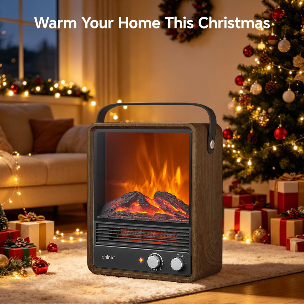 Portable Fireplace Heater, Gift for Christmas, No Smoke&dust(Walnut)
