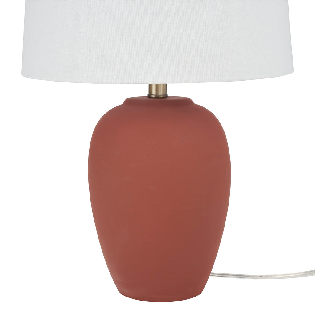 Home 23" Rust Orange Ceramic Pot Table Lamp, Dining Office, with White Tapered Drum Shade