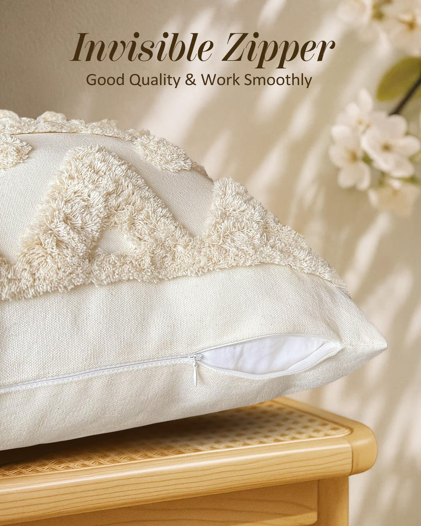 Lumbar Pillow Covers 12x20 - Tufted Boho Decorative Throw Pillow Cover with Zipper for Couch Sofa Bed Living Room
