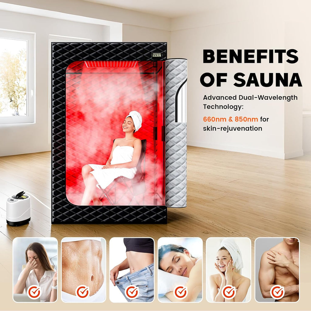 Viconor Red Light Sauna, Portable Steam Infrared Sauna with 660nm & 850nm Red Light Therapy for Home