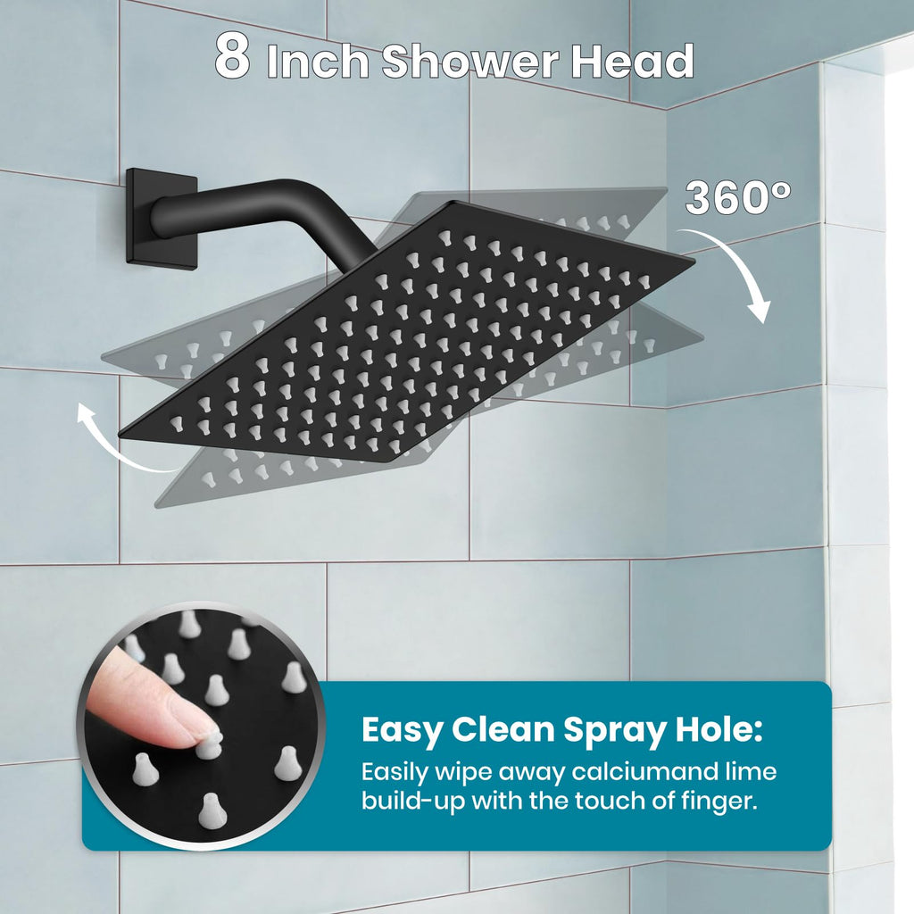 Bathtub Shower Faucet Set, 8 Inch Shower Head, Matte Black