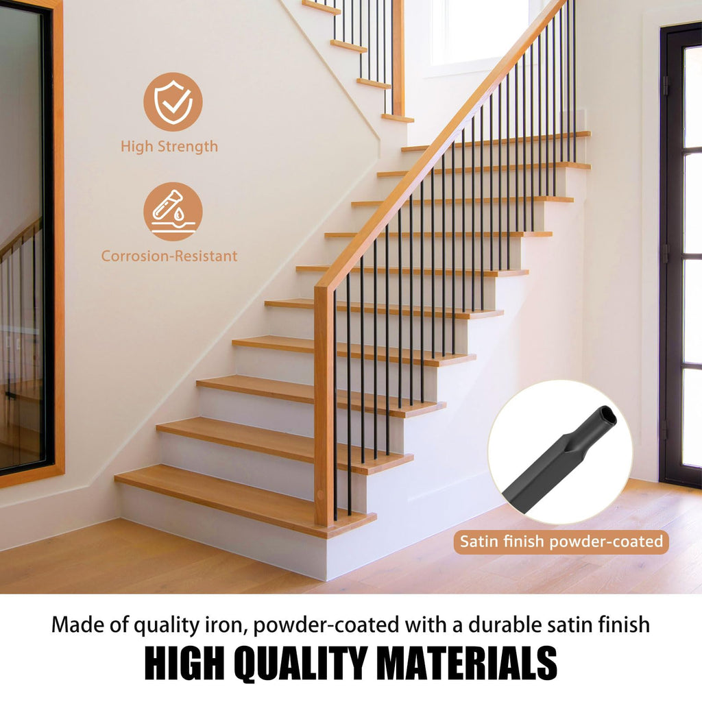 50 Pack 44'' Wrought Iron Baluster, Hollow Straight Bar Metal Baluster for Decks, Iron Balusters for Staircase