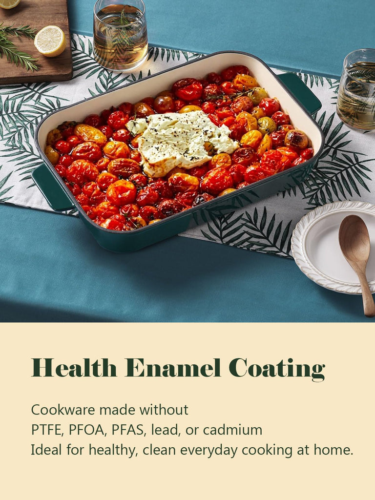 Enameled Cast Iron Casserole Dish, 9x13" Lasagna Pan with Handles