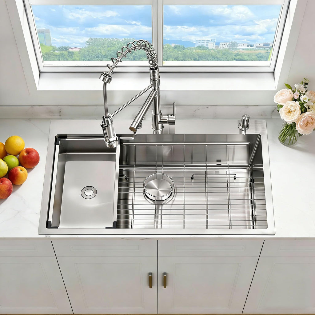 33x22 Drop Sink with Faucet Combo Modern Large Stainless Steel Kitchen Sinks 33 Inch Top Mount Single Bowl