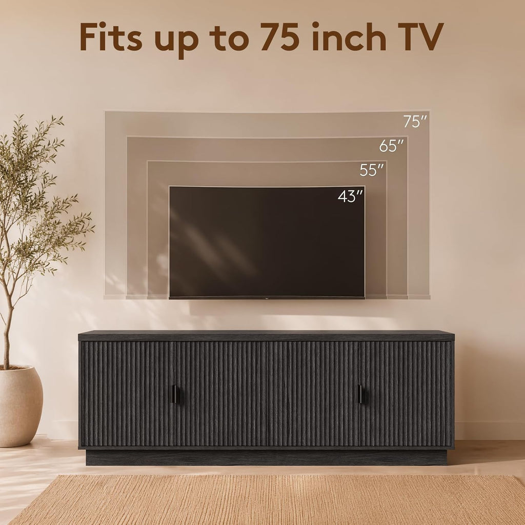 Fluted TV Stand for up to 75" TVs, 68" Entertainment Center with 4 Doors, Modern Media Console with Adjustable