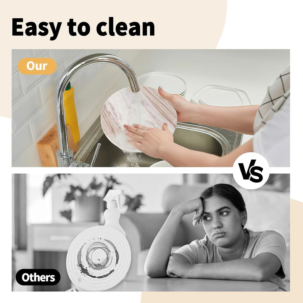 Inch Trivets for Hot Dishes, Pots and Pans, Marble Style Ceramic Trivet with Holder, Absorbent Heat Resistant Hot - Set of 3